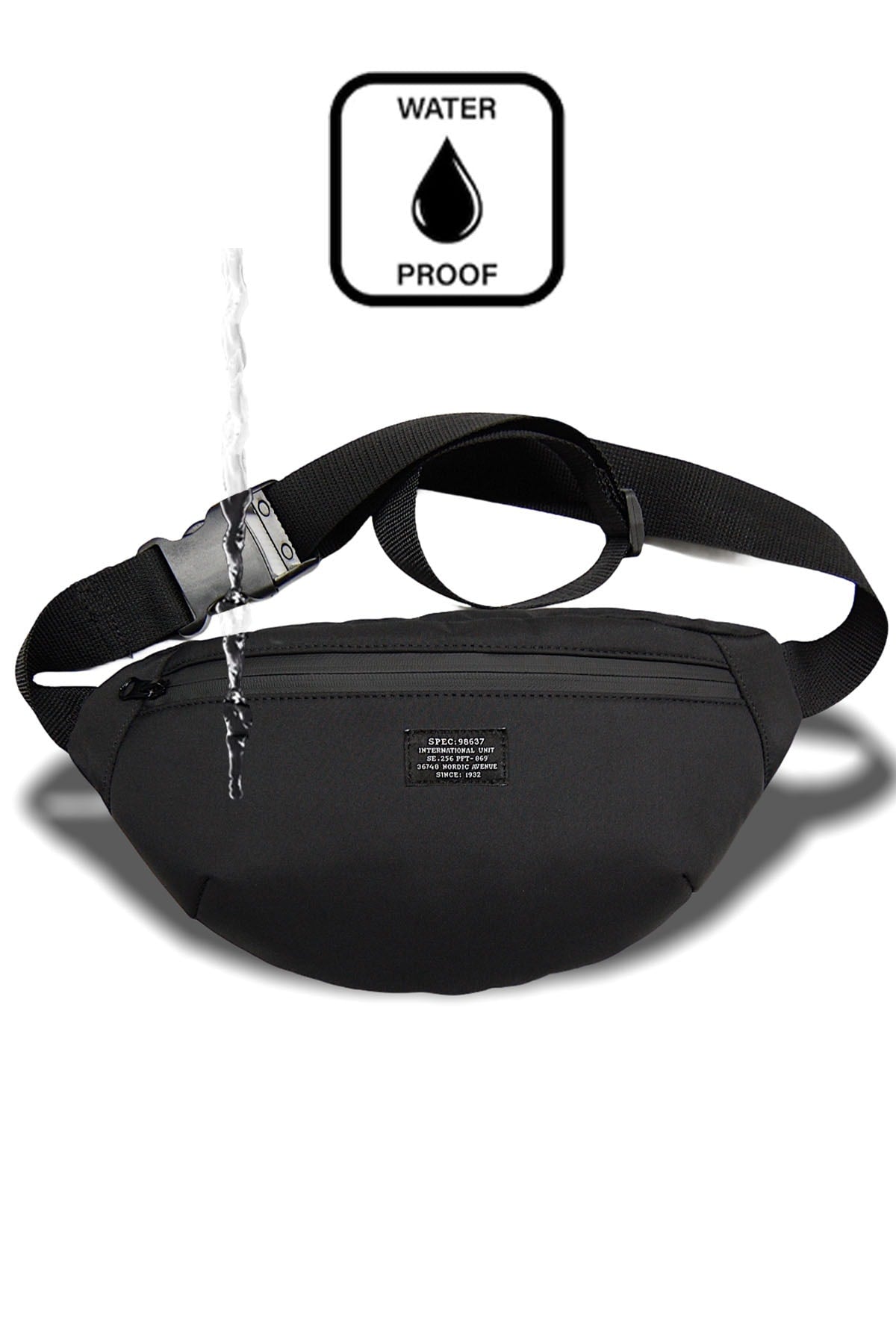 Unisex Black Waterproof Fabric Waist And Shoulder Bag