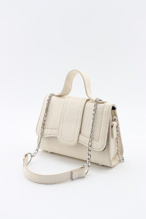 Women'S Cream Leather Chain Strap Mini Hand And Shoulder Bag