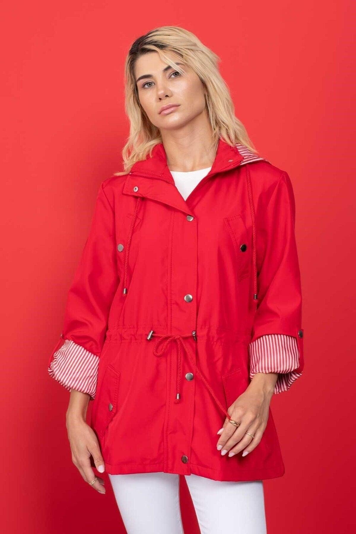 Women's Red Hooded Seasonal Coat - Swordslife