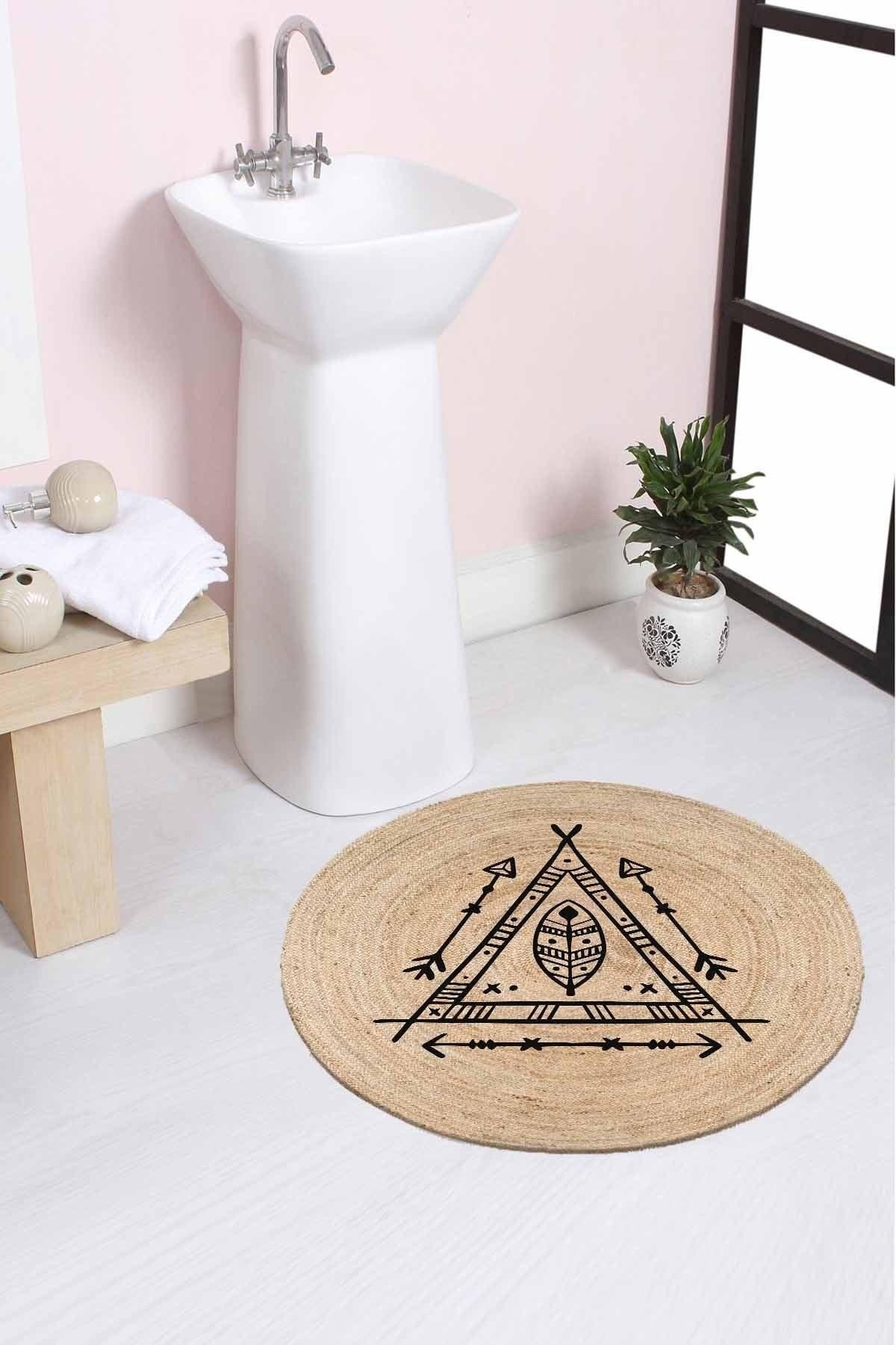 Retro Patterned Rope Straw Jute Knit Round Carpet Bath Mat 80x80cm - Swordslife