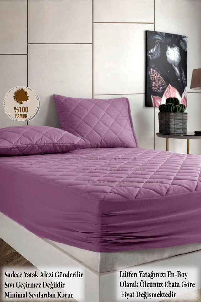 Pamukkale Colored Mattress Lilac Quilted Mattress Protector Fitted Mattress Bed Sheet 100% Cotton - Swordslife