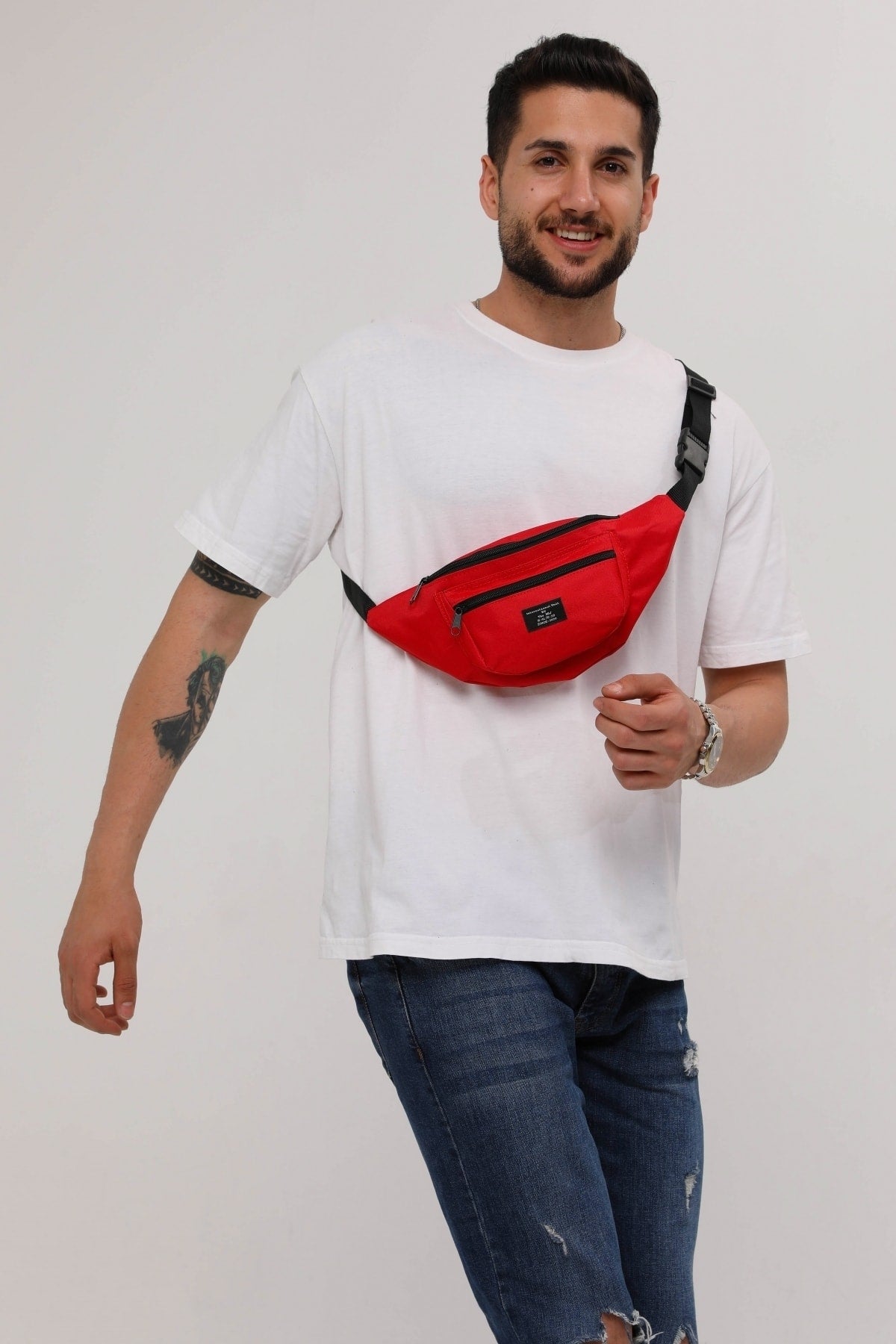 Unisex Red 2-Compartment Shoulder And Waist Bag