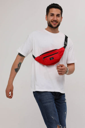 Unisex Red 2-Compartment Shoulder And Waist Bag