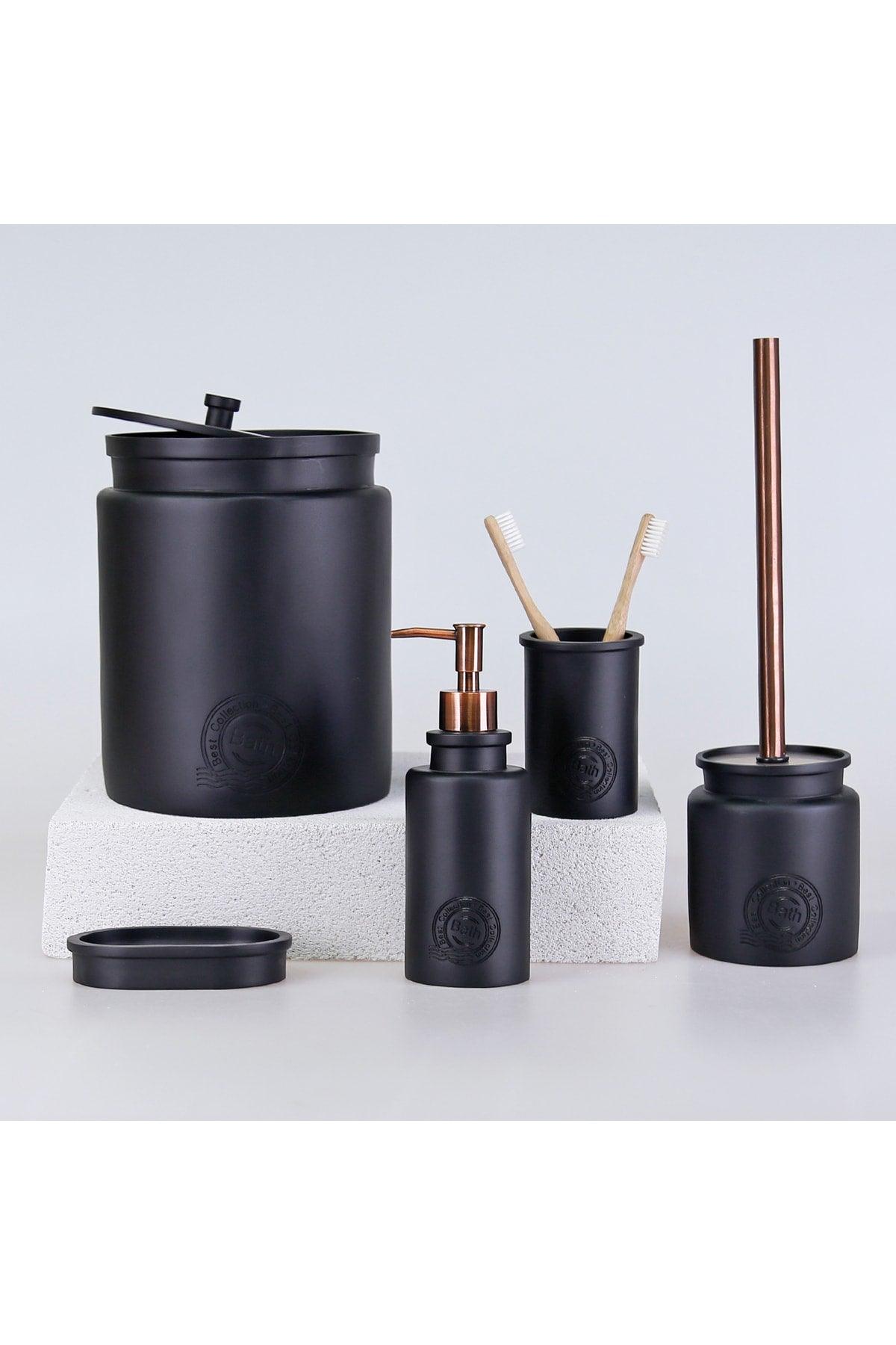 Black Home Stamp Polyester Bathroom Set 5 Pcs. - Swordslife