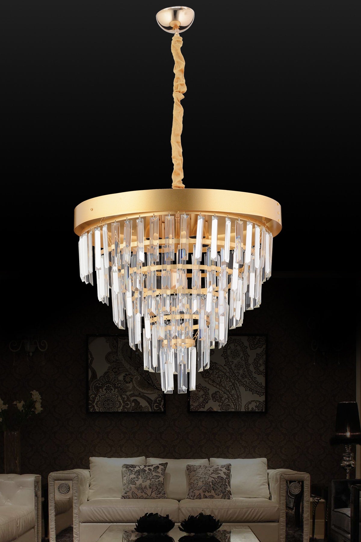Linda 55 Cm Gold Luxury Crystal Stone Chandelier