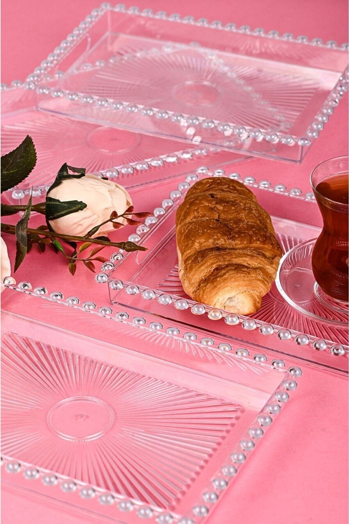 Pieces Crystal Square Bead Transparent Presentation, Service, Coffee Tea Tray And Plate