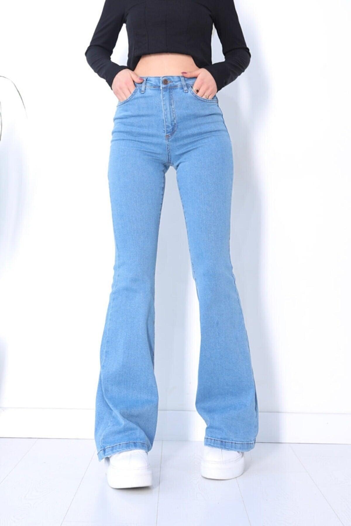 Arya Flare Jeans Spanish Jeans High Waist Colorfast Light Blue Spanish Jeans ( Lycra ) - Swordslife