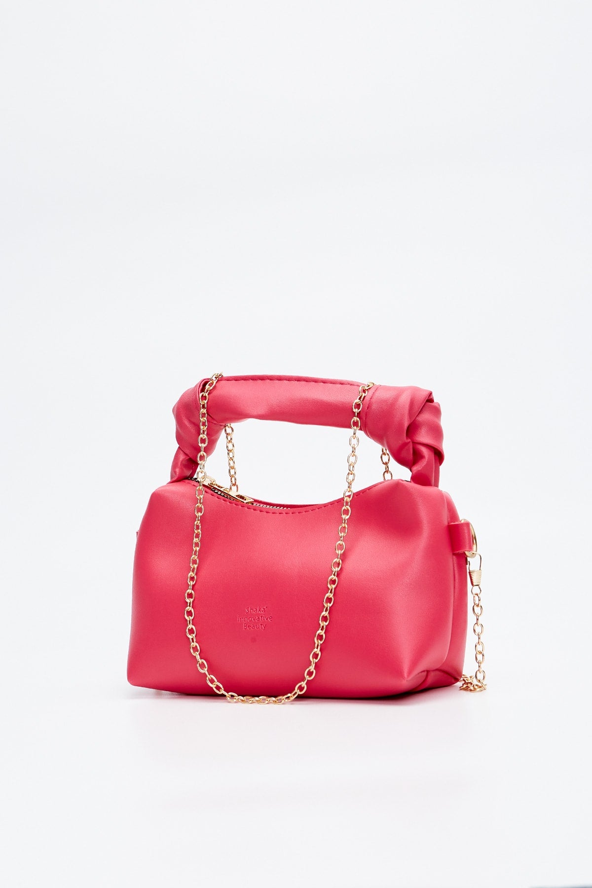 Fuchsia Shk24 Soft Leather Knot Detailed Chain Strap Hand And Shoulder Bag L:14 E:22 W:8 Cm