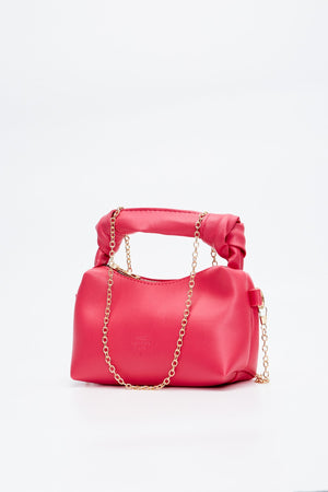 Fuchsia Shk24 Soft Leather Knot Detailed Chain Strap Hand And Shoulder Bag L:14 E:22 W:8 Cm