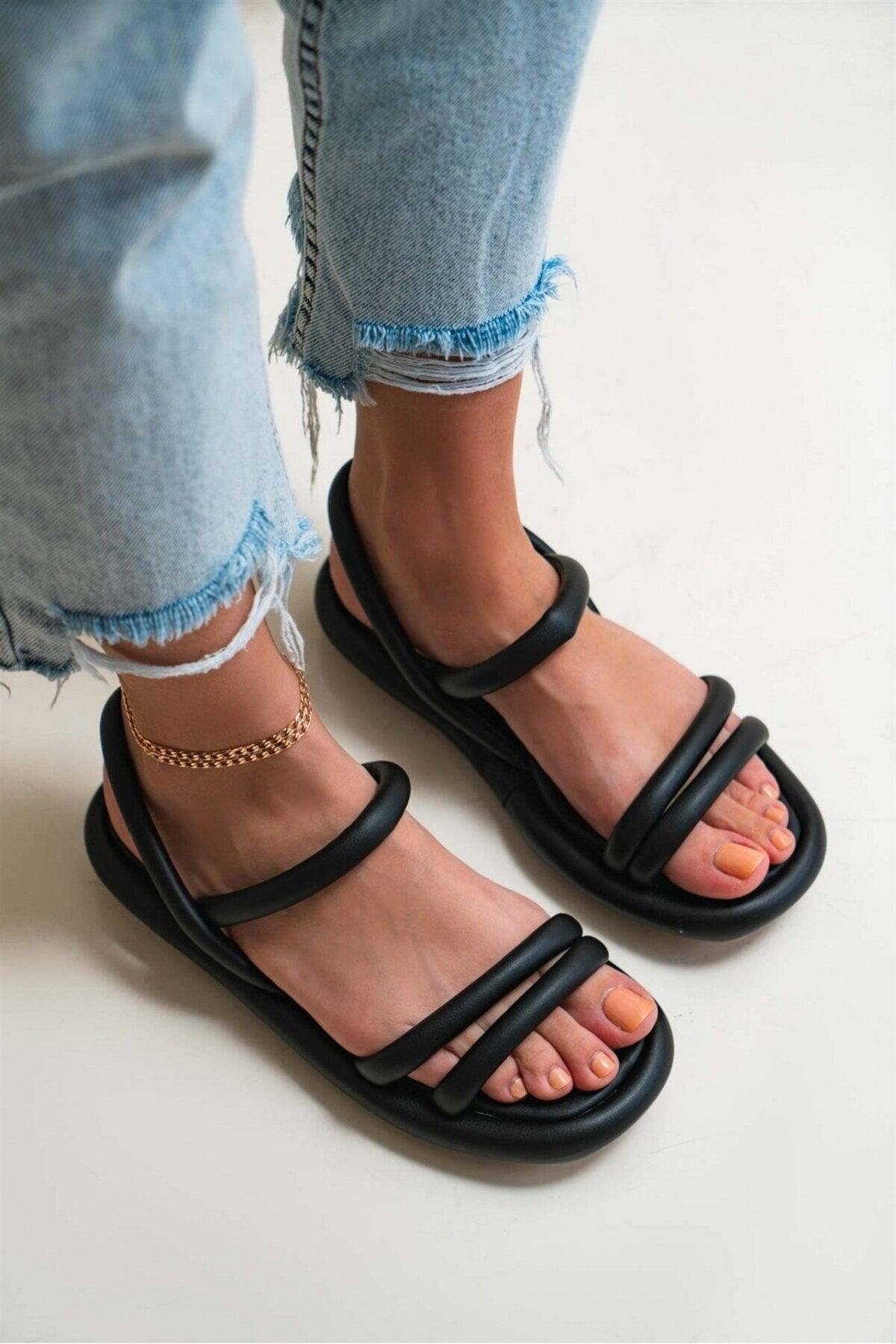 Orthopedic Black Women Sandals Casual Women Sandals Puff Sandals Anatomical Women's Sandals - Swordslife