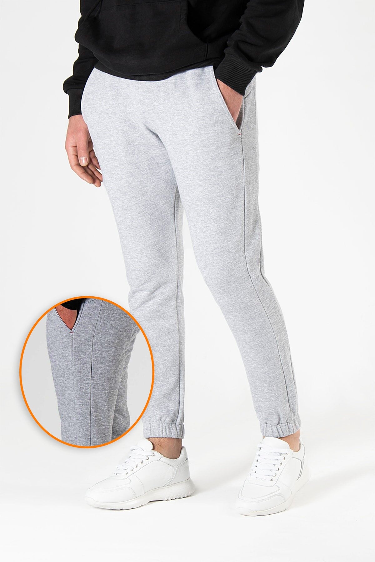 Men'S Gray Gray Slim Double Striped Side Elastic Sweatpants