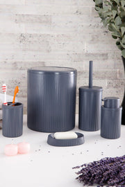 Gray Striped Round 5 Pcs Bathroom Set 5 Pieces Dustbin Wc Brush Liquid Solid Soap Dispenser Brush Holder Set - Swordslife