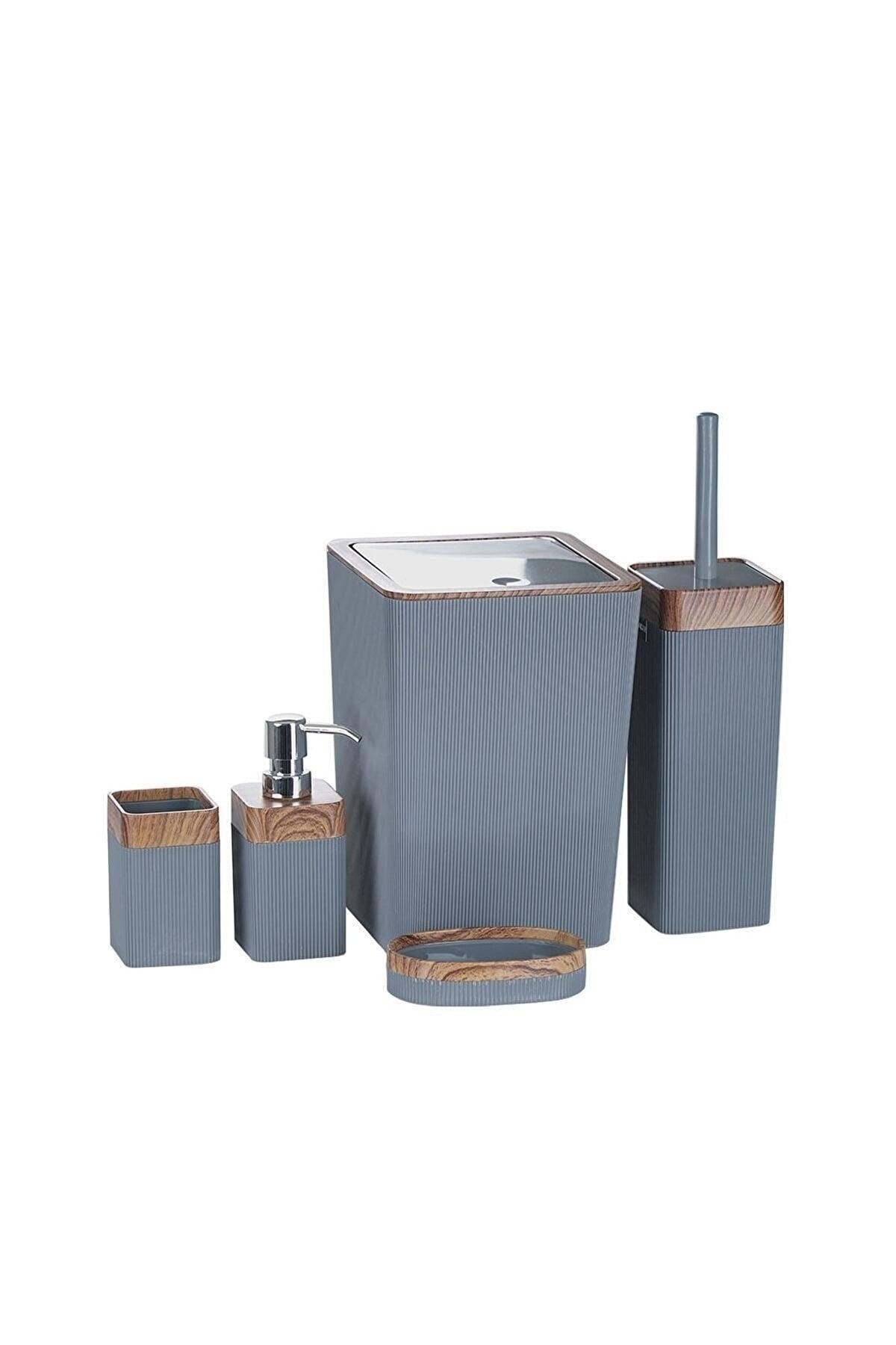 Still Rattan 5 Piece Wooden Square Bathroom Set Gray - Swordslife