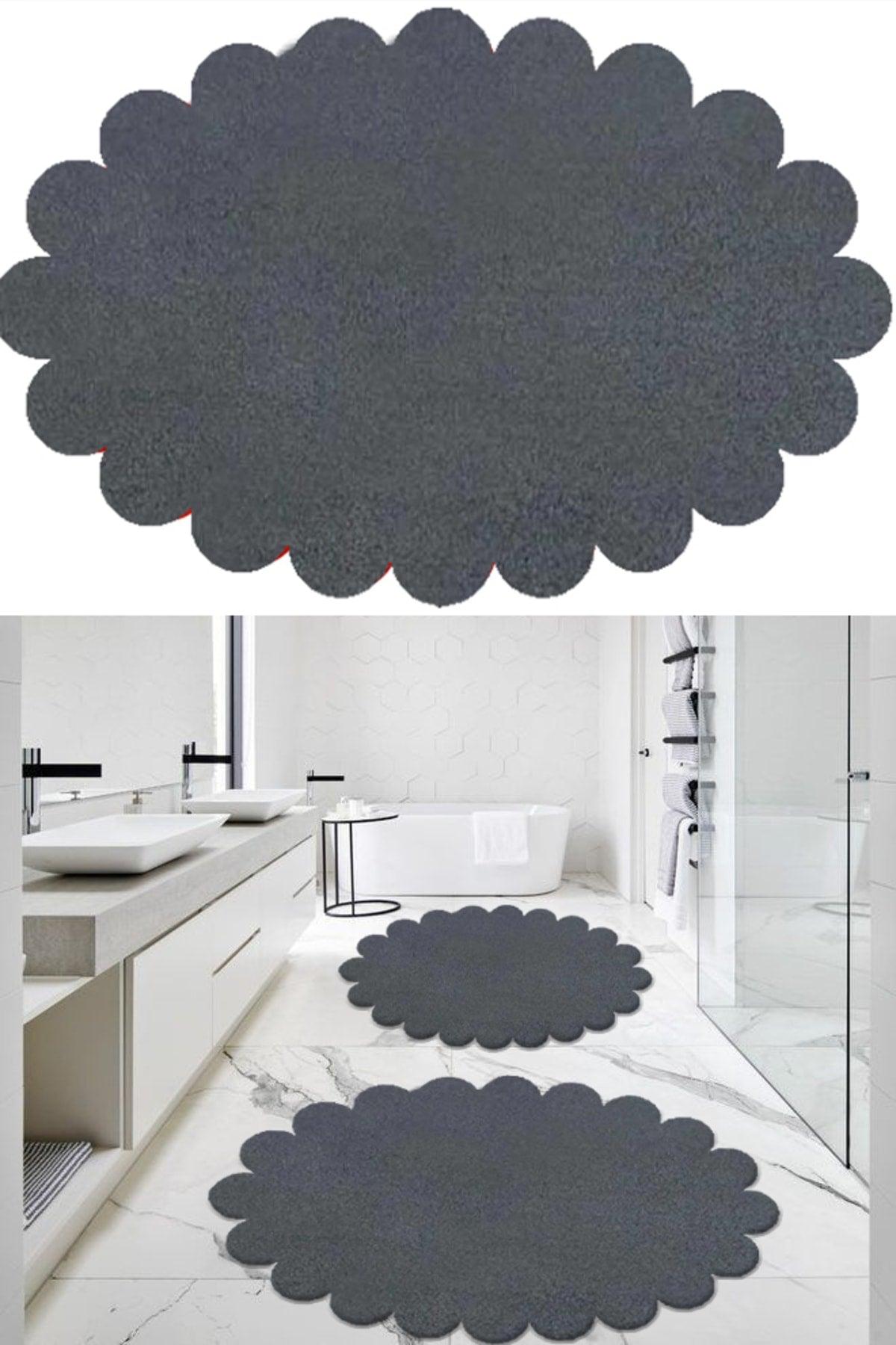 2 Pieces Dark Gray Bathroom Rug Plush Carpet Closet Set 50x80(ELIPS DAISY)-60x100(ELIPS DAISY) - Swordslife