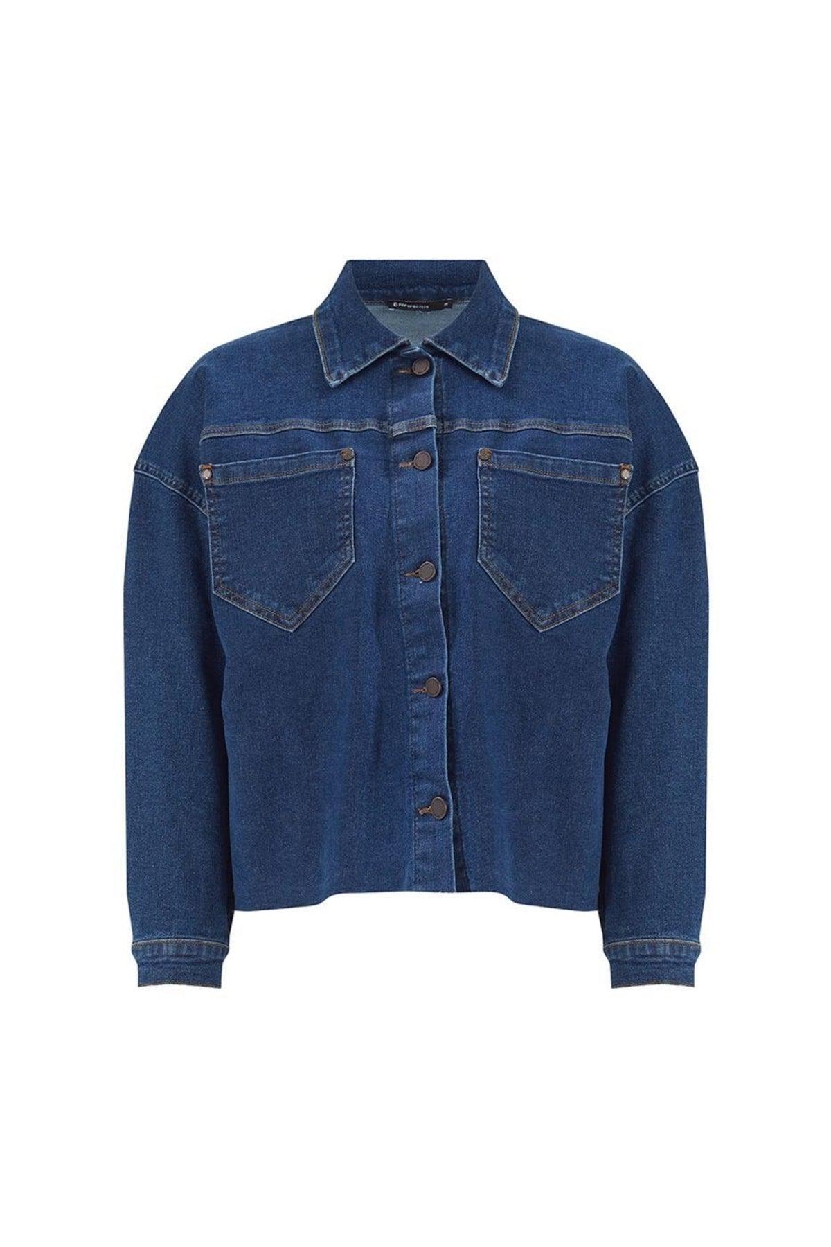 Romets Regular Fit Shirt Collar Navy Blue Denim Jacket - Swordslife