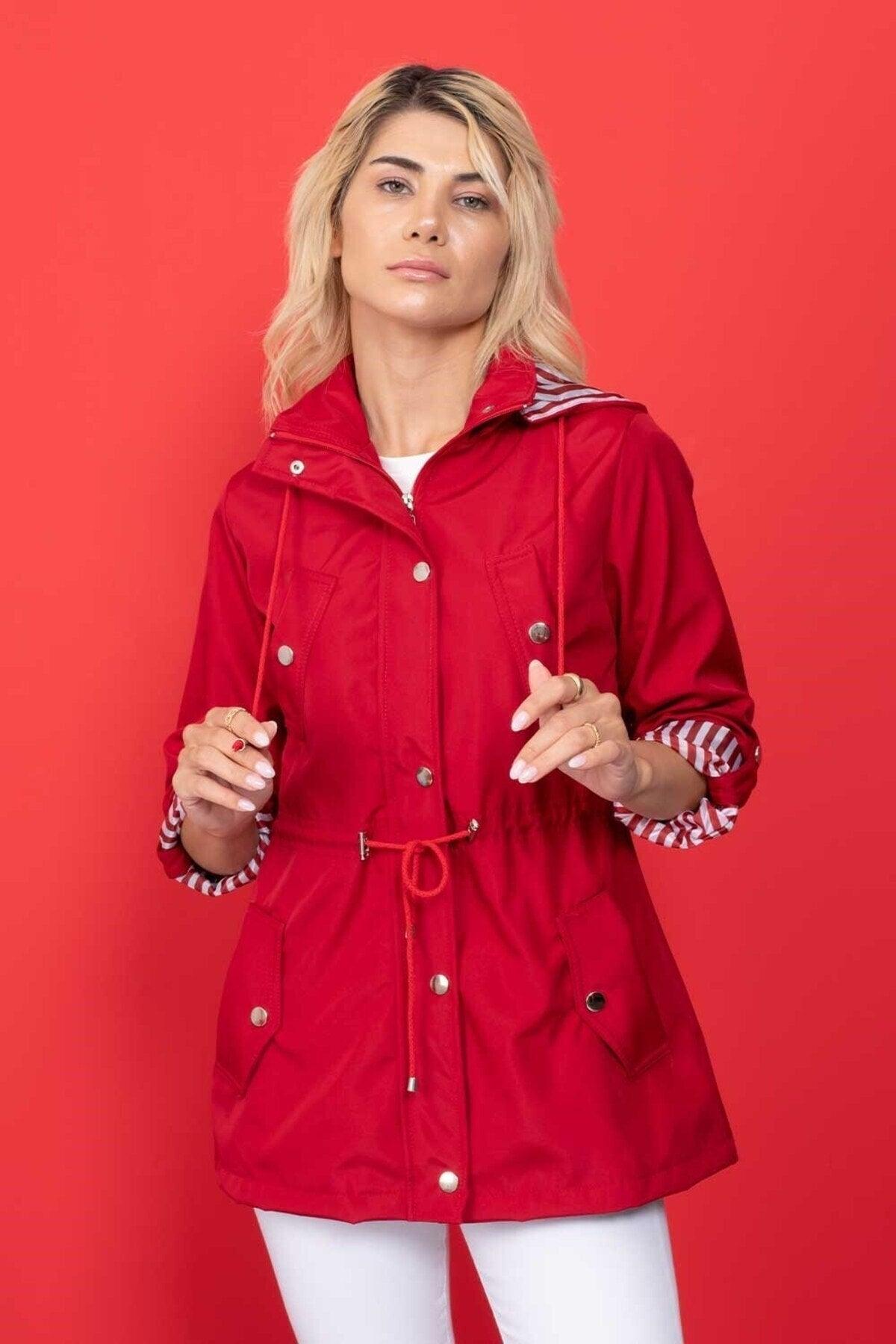 Women's Red Hooded Seasonal Coat - Swordslife