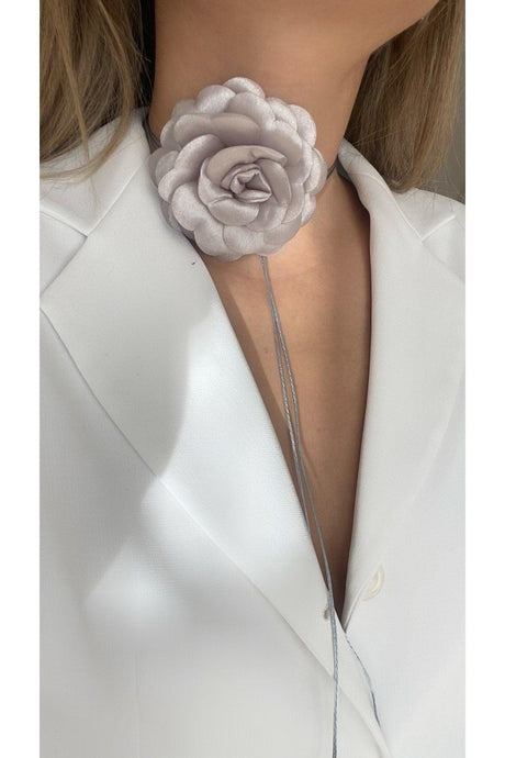 Lace-Up Fabric Flower Choker Necklace Rose Necklace - Swordslife