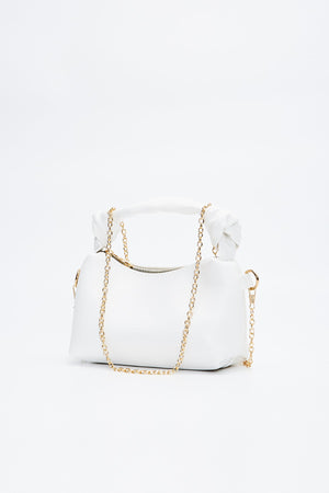 White Shk24 Soft Leather Knot Detailed Chain Strap Hand And Shoulder Bag L:14 E:22 W:8 Cm