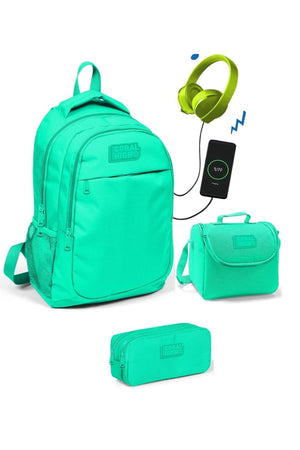 Coral High Girl'S Water Green 3-Piece Bag Set - With Usb Socket