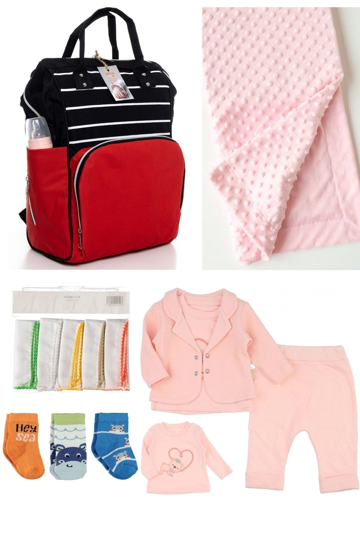 5 Piece Maternity Set (Baby Care Backpack, Hospital Exit, Chickpea Blanket, 10 Wipes and 3 Socks)