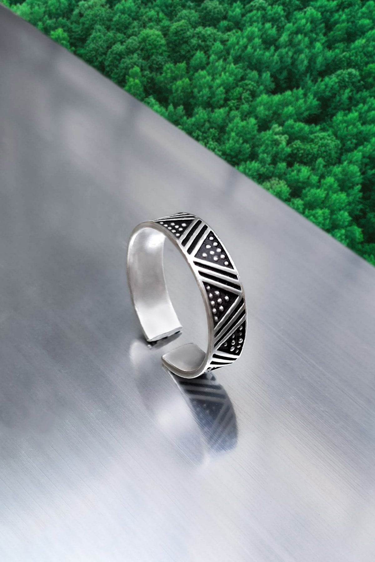 Triangle Pattern Wedding Ring Model Adjustable Men'S Silver Plated Ring