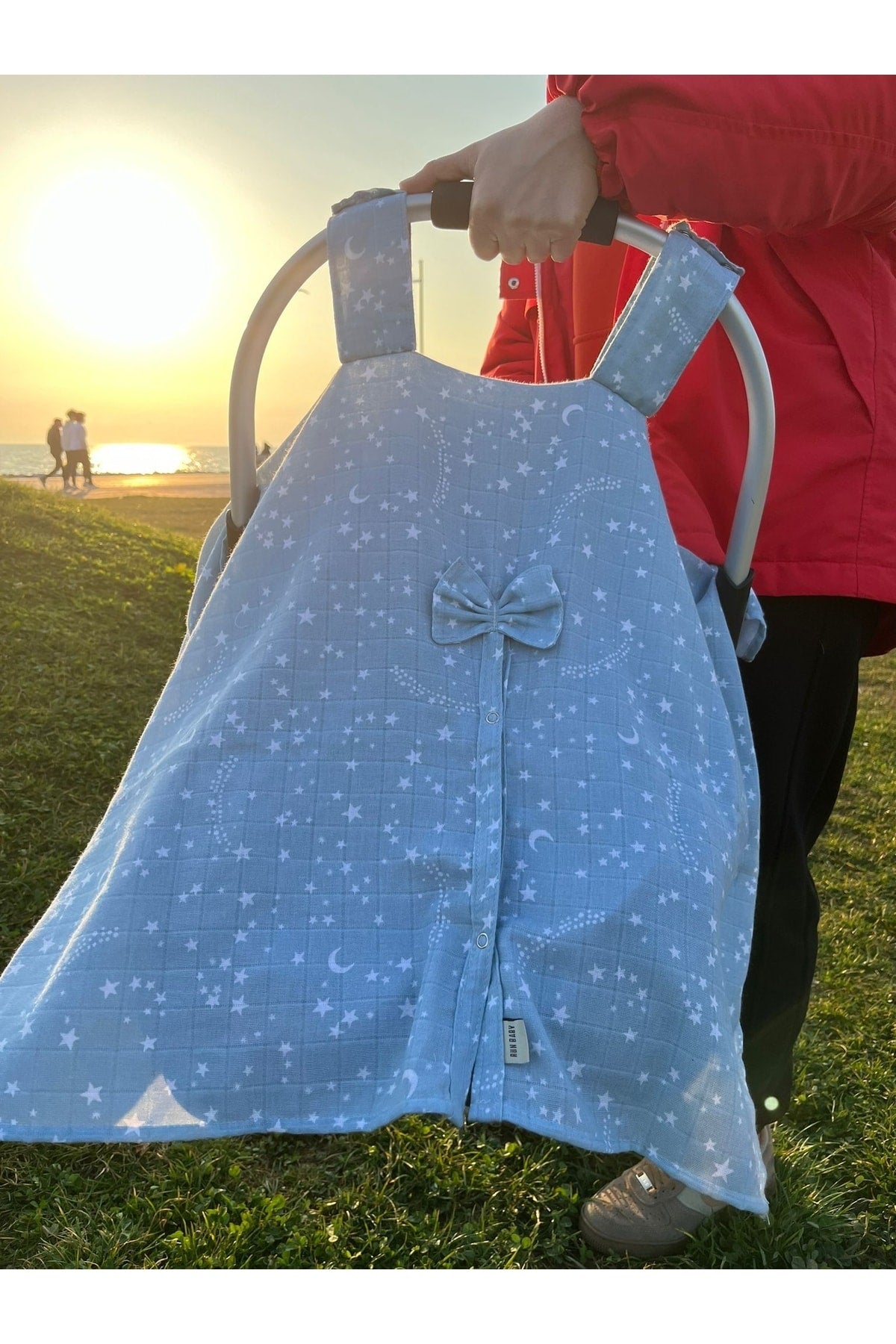Run Baby Muslin Fabric Snap Fastener Stroller Cover (Light Blue Star) 75X100Cm