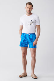 Men'S Green-Blue Quick Dry Printed Standard Size Swimwear Marine Shorts E003802