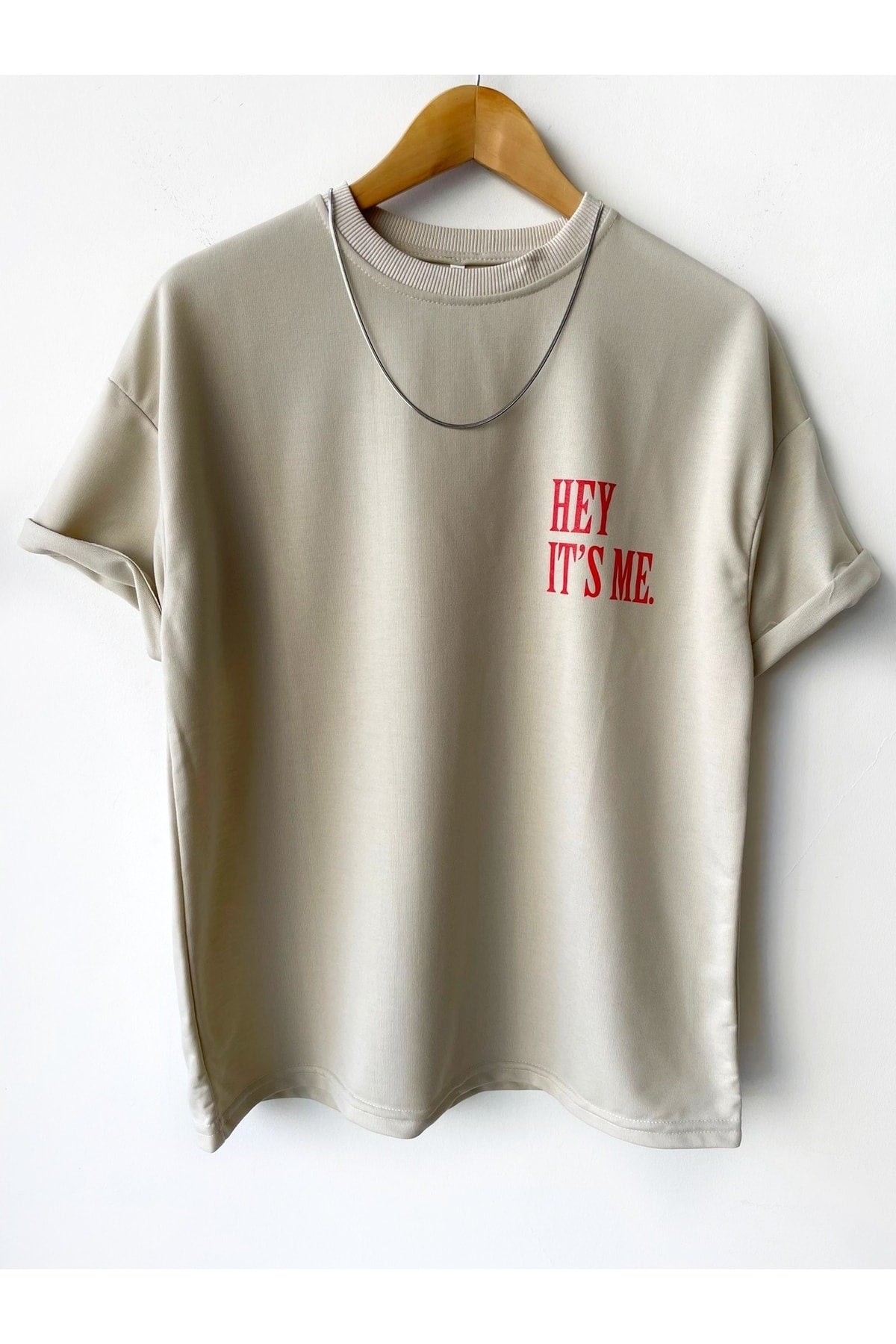Men'S Hey It'S Me Printed Crew Neck Oversize T-Shirt