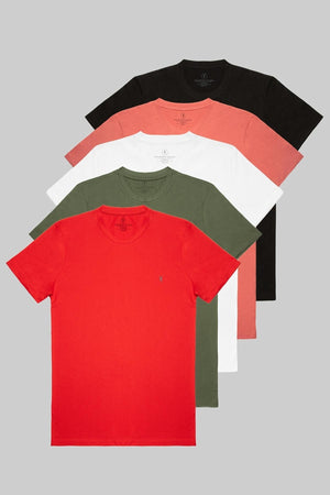 Men'S Standard Pattern Basic Crew Neck Embroidery Detailed 5-Pack T-Shirt