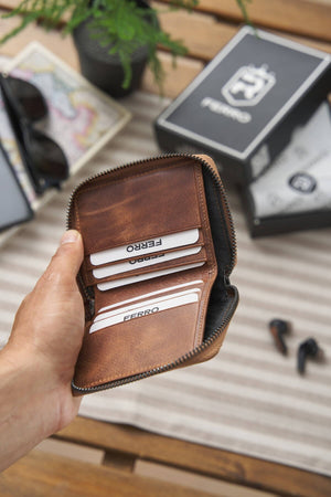 Stylish Genuine Leather Minimal Wallet Card Holder With Ferro Leather Gift Box