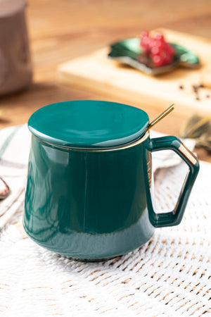 Felicia Dolomite Lid & Spoon Mug 380 Ml Green