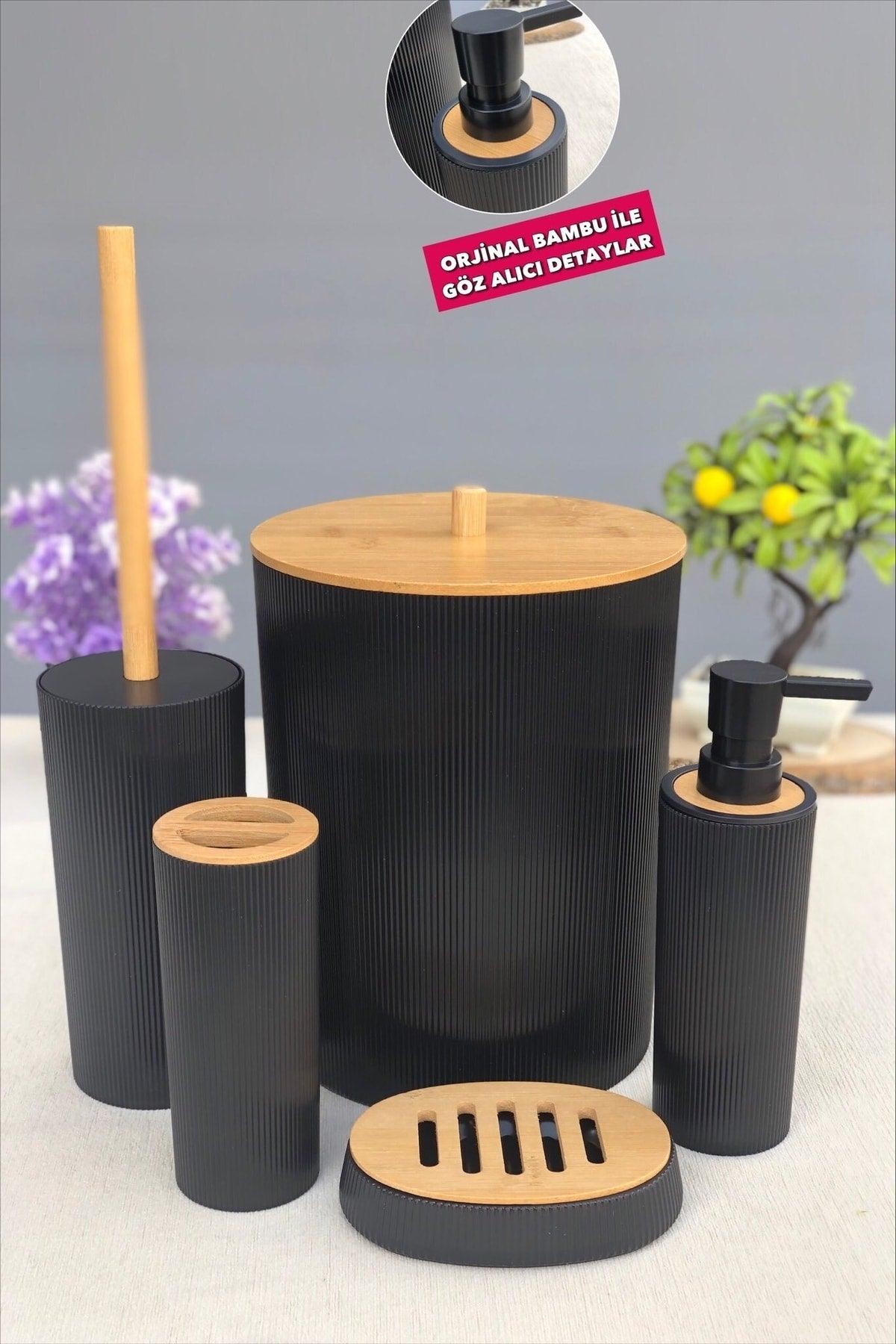 Original Bamboo 5 Piece Bath Set - Black Fma586900 - Swordslife