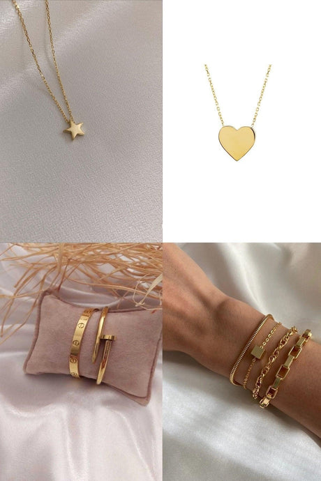 Gold Color Combine Heart Necklace Star Necklace Kartier Nail Bracelet And Cube Combine Bracelet - 2171 - Swordslife