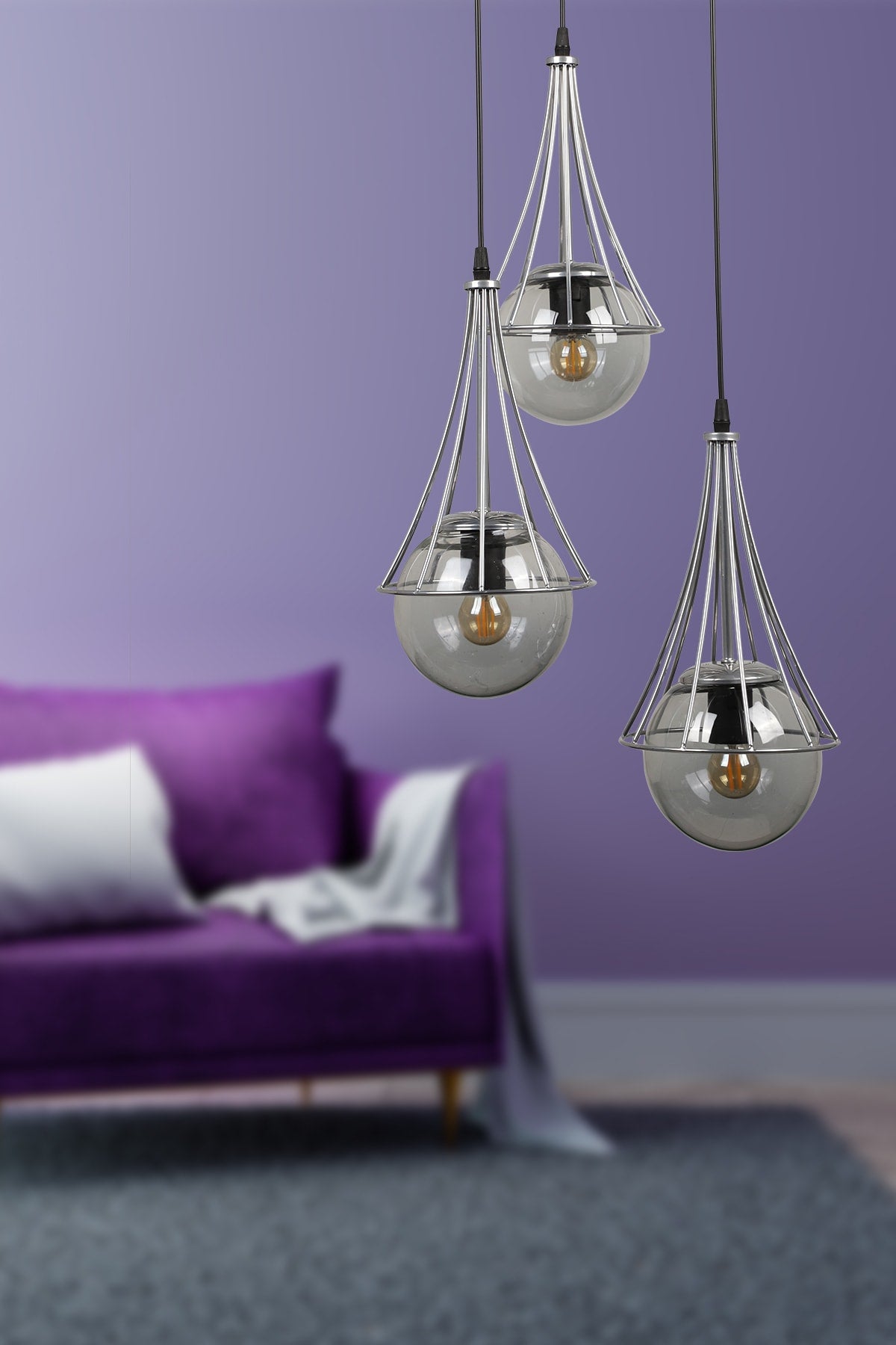 Lapis 3Rd Chandelier Chrome-Smoked Glop Glass