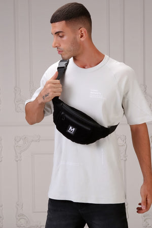 Unisex Black Suede 3-Compartment Cross Waist And Shoulder Bag