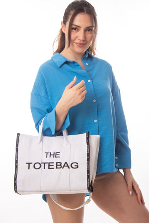 Women'S White Tote Bag Canvas Long Strap Bag Shoulder Bag