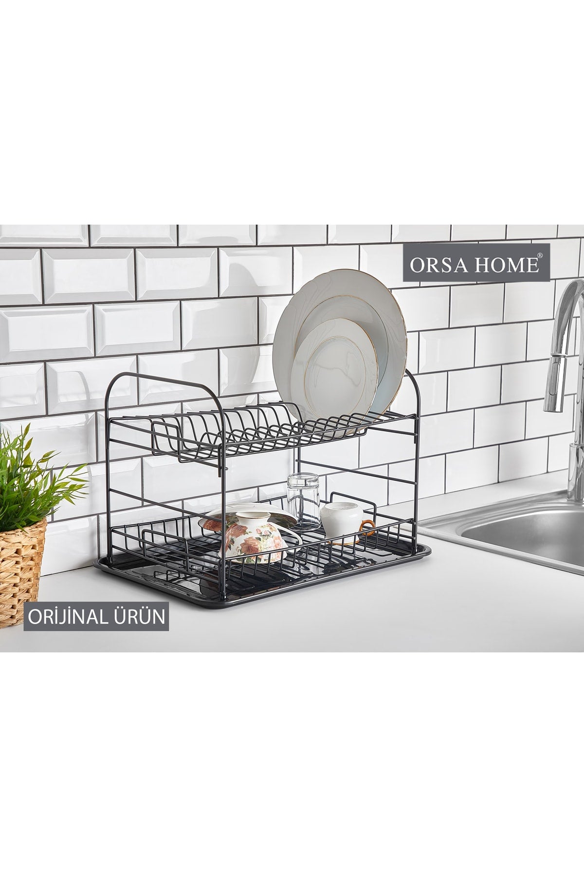938 Matt Black Two Tier Tableware Rack - Plate Rack