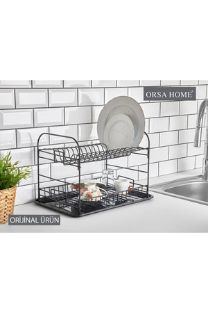 938 Matt Black Two Tier Tableware Rack - Plate Rack