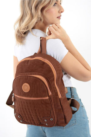 Unisex Tan Crinkle Fabric Waterproof & Dirt Resistant Backpack And School Bag