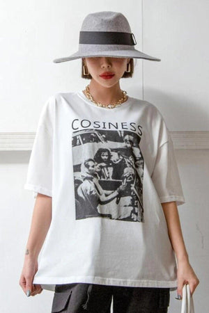 Women's White Cosiness Printed Oversize T-shirt - Swordslife