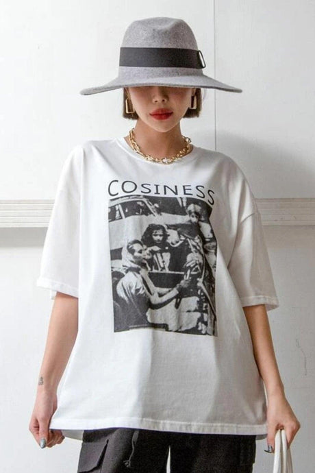 Women's White Cosiness Printed Oversize T-shirt - Swordslife