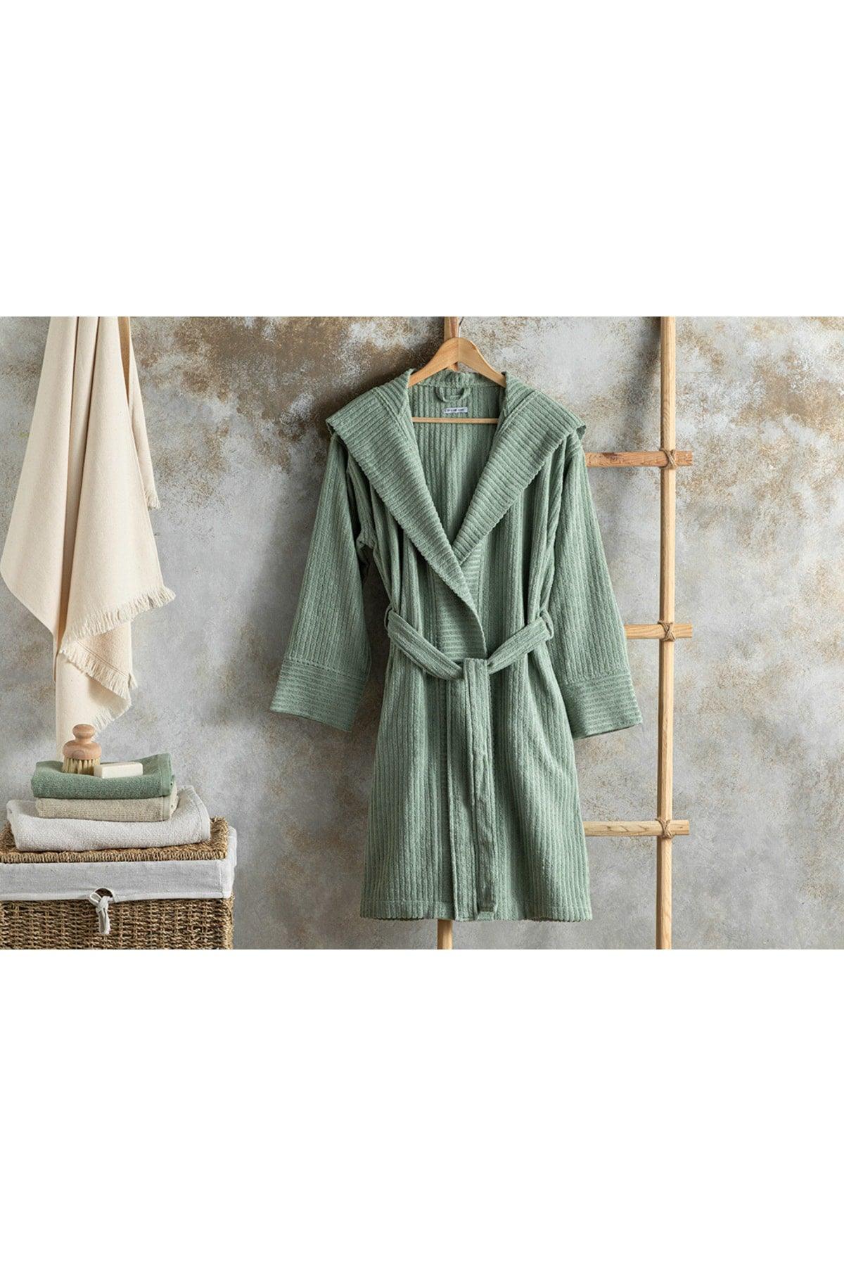 Stripe Cotton Corded Bathrobe Sm Water Green - Swordslife