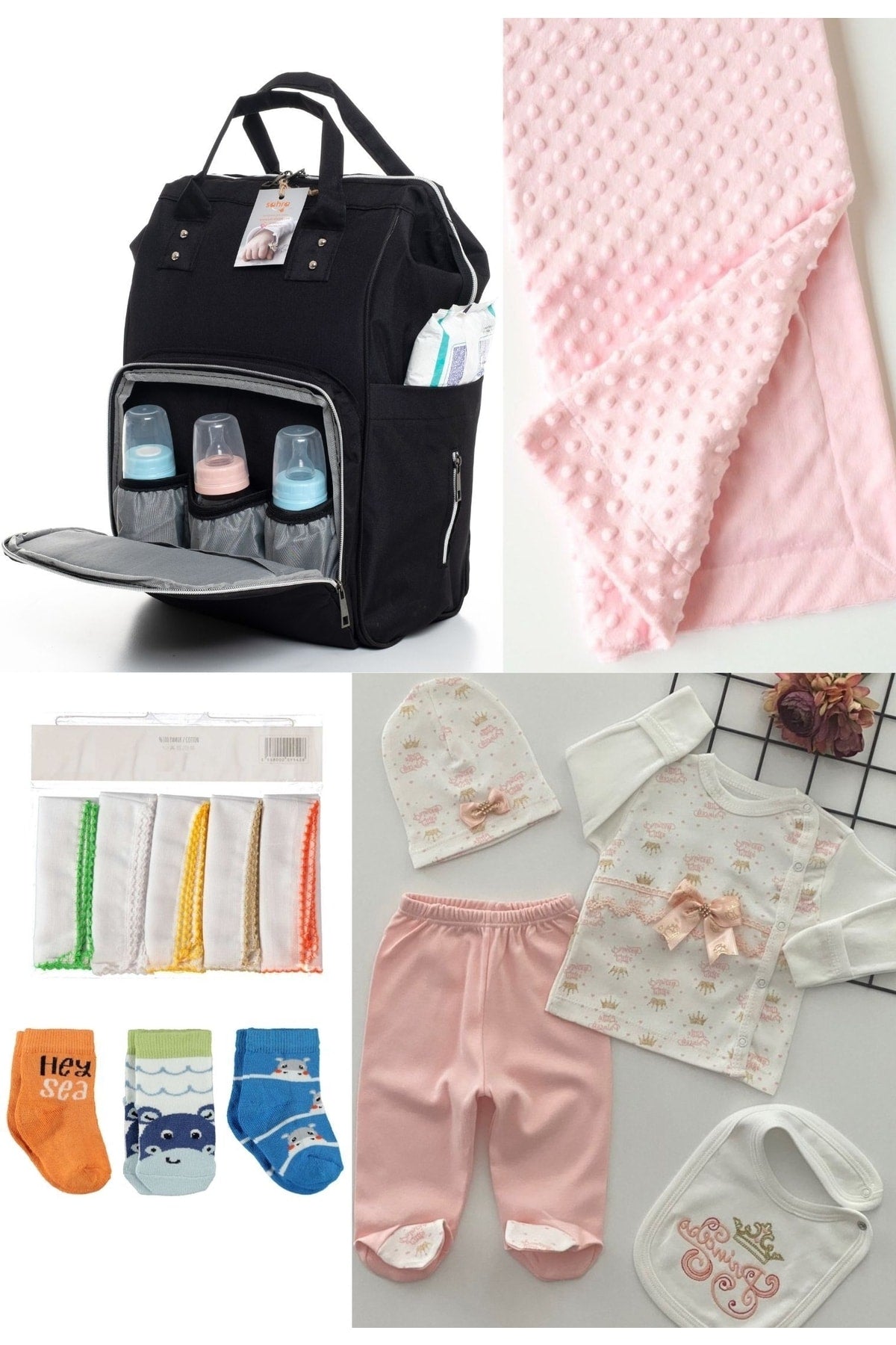 5 Piece Maternity Set (Baby Care Backpack, Hospital Exit, Chickpea Blanket, 10 Wipes And 3 Socks)