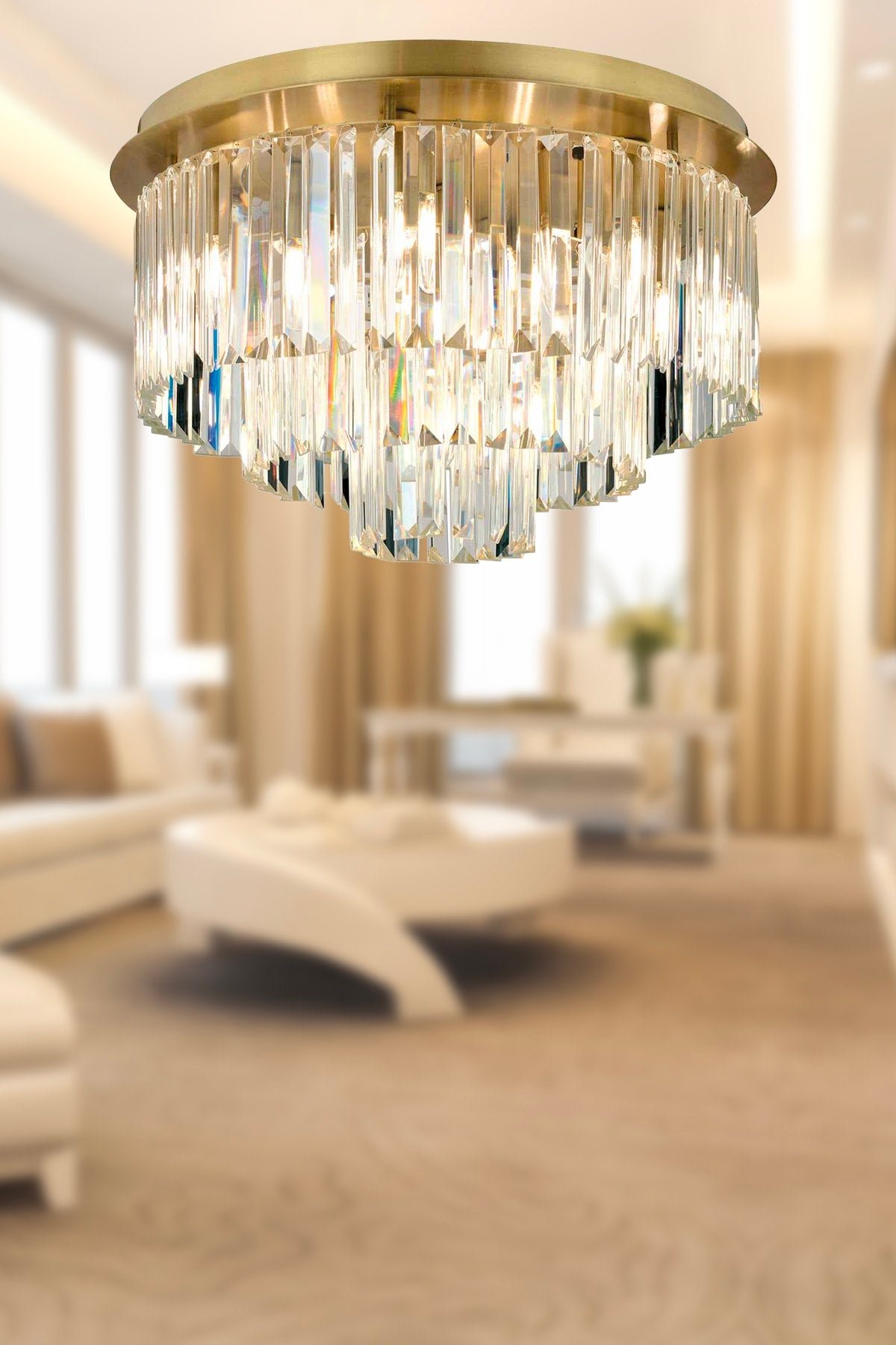 swordslife Round Tumbled Crystal Stone Modern Design Crystal Living Room Chandelier