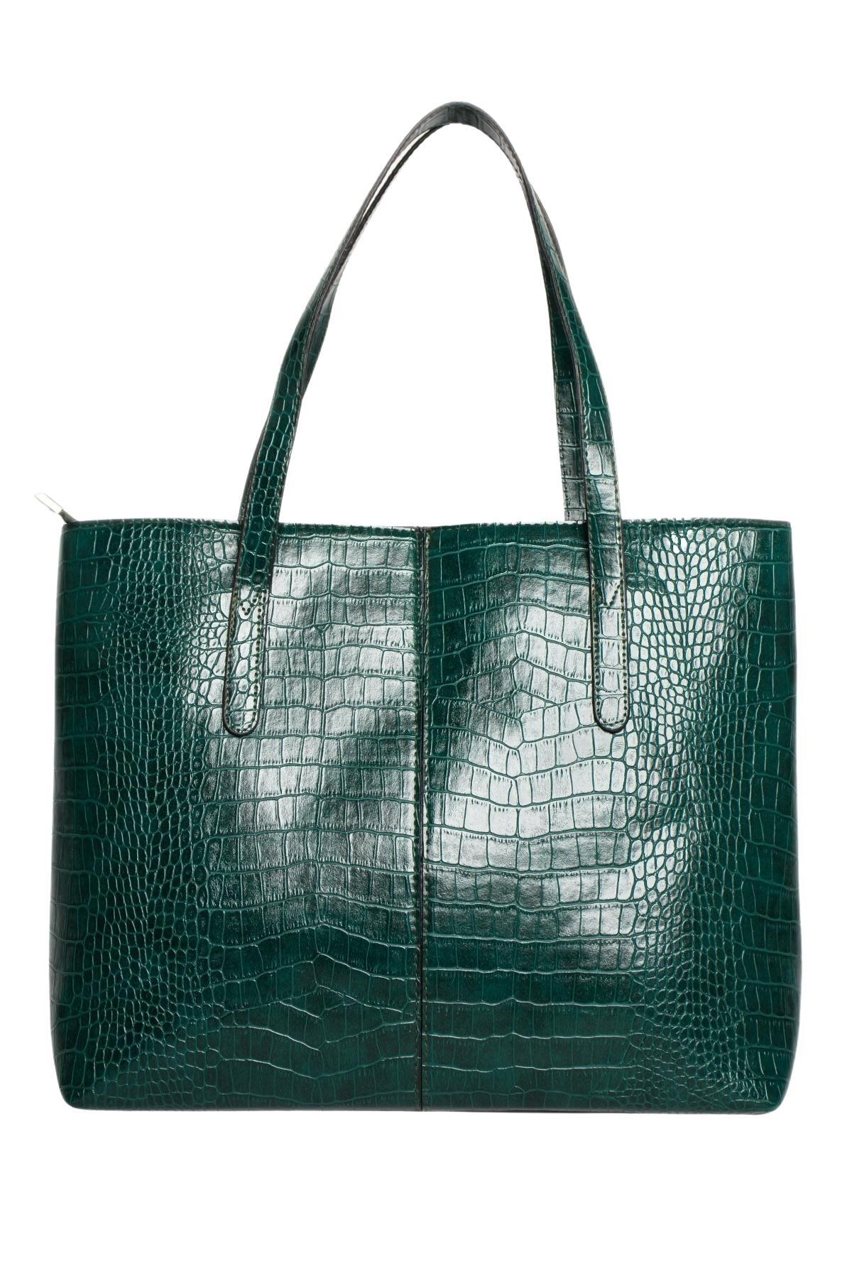 Women'S Crocodile Pattern 2-Sleeve Zippered Large Size Bag Shoulder Bag, Clutch Bag, Laptop Bag