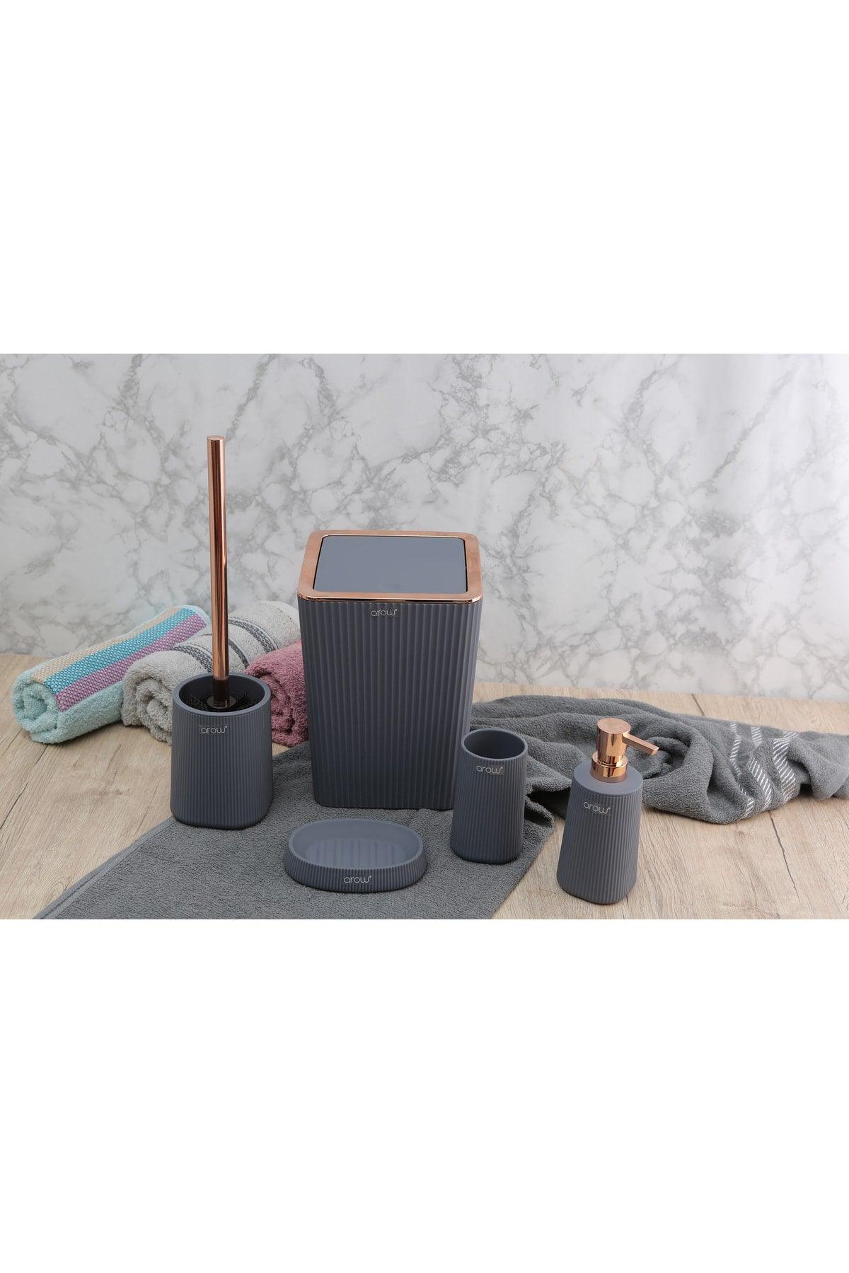 Gray Acrylic Striped Bathroom Set - 5 Pieces Bathroom Set - Swordslife