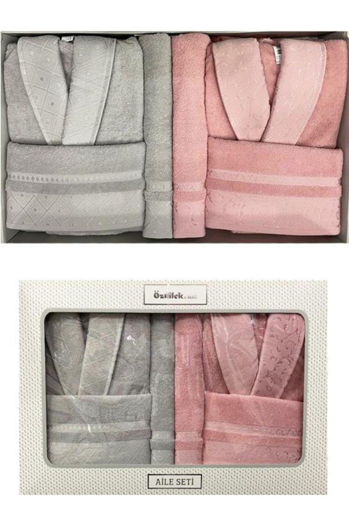 Serene Family Set Double Bathrobe Set Pink-gray - Swordslife