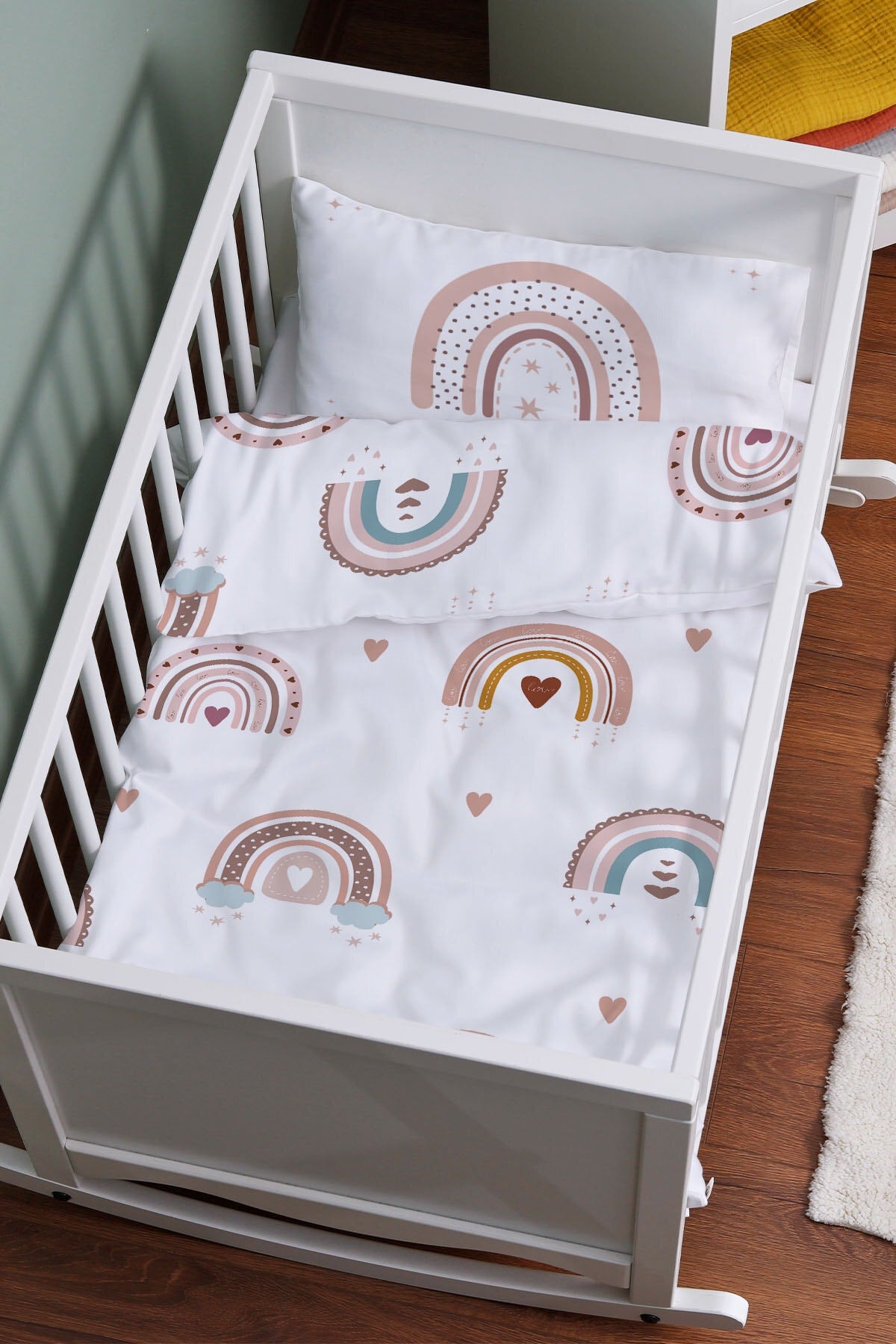 Mother'S Side Crib Duvet Cover Set (60X100) - Iconic Series - Salmon Star Rainbow