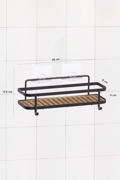 Rectangular Bathroom Shelf with 2 Functions Black Elegans Laminate - Either Paste or Screw - Swordslife