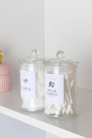 Pair of Cotton and Cotton Jars - Glass Bathroom Organizer - Swordslife